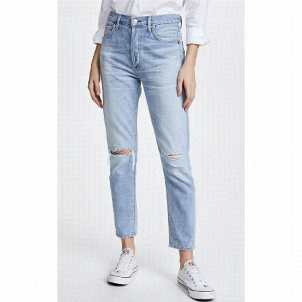 CITIZENS of Humanity Liya High Rise Classic Fit Crop Blue Distressed Jeans 25